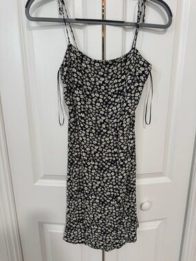 Mango Black Mini Dress with Cream Daisy Print